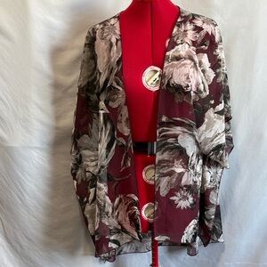 Floral Sheer Women's Cardigan - Burgundy and Gray